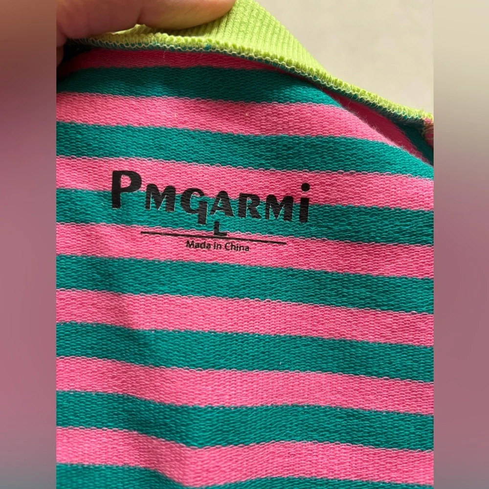 Women’s Striped Pink & Green Oversize Sweatshirt Crewneck Top Large NWT - Picture 3 of 5